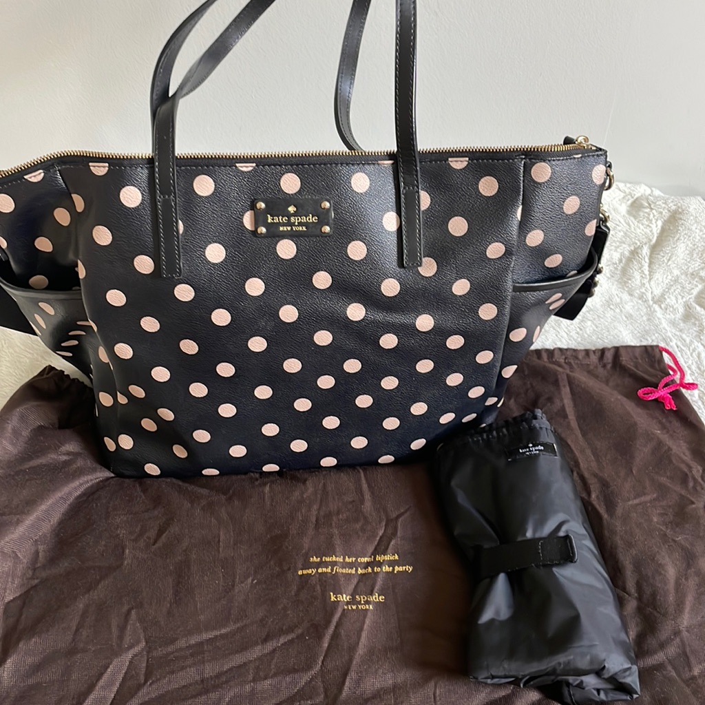 Kate Spade Black & Beige Polka Dot Adaira Wellesley Baby Bag With Diaperpad